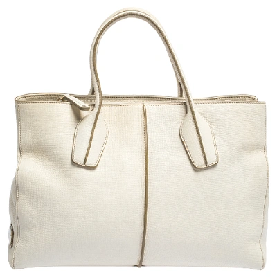 Pre-owned Tod's Off White Leather D-styling Piccolo Tote