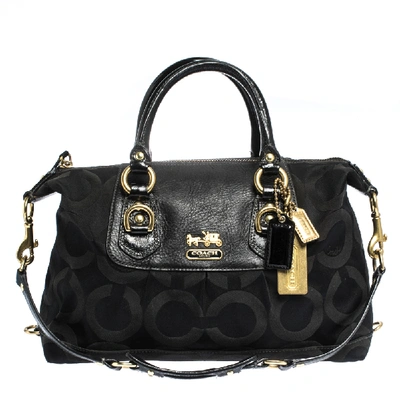Pre-owned Coach Black Op Art Nylon And Leather Sabrina Satchel