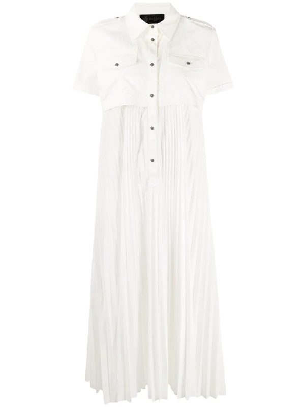 pleated white midi dress