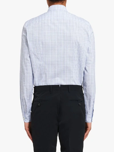 Shop Prada Checkered Buttoned Shirt In Blue