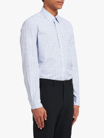 Shop Prada Checkered Buttoned Shirt In Blue