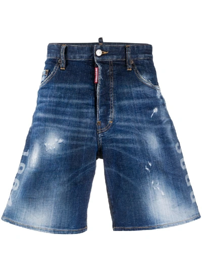 Shop Dsquared2 Acid-wash Denim Shorts In Blue