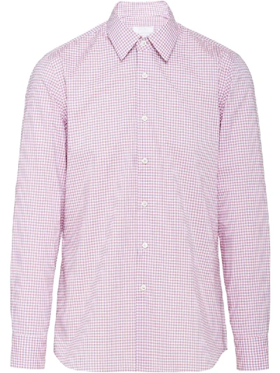 Shop Prada Long-sleeved Checked Shirt In Pink