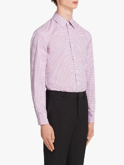 Shop Prada Long-sleeved Checked Shirt In Pink