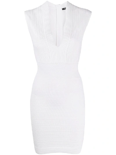 Shop Balmain Fitted Rib-knit Dress In White