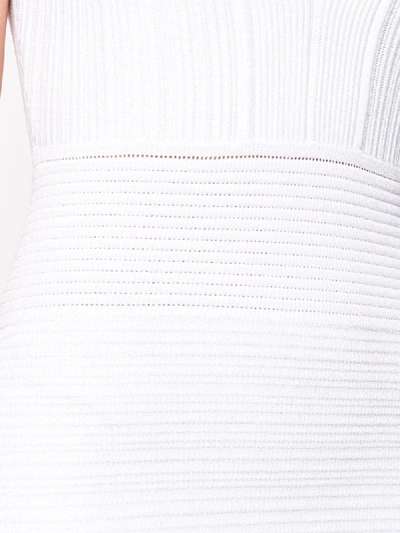 Shop Balmain Fitted Rib-knit Dress In White
