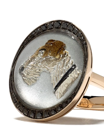 Shop Francesca Villa 18kt Yellow Gold Dog Diamond Ring In 18kt Yellow Gold 020 Black Diamonds