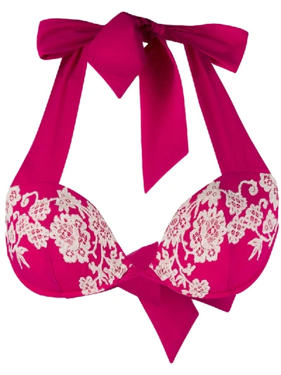 Shop Carine Gilson Push-up Lace Bikini Top In Pink
