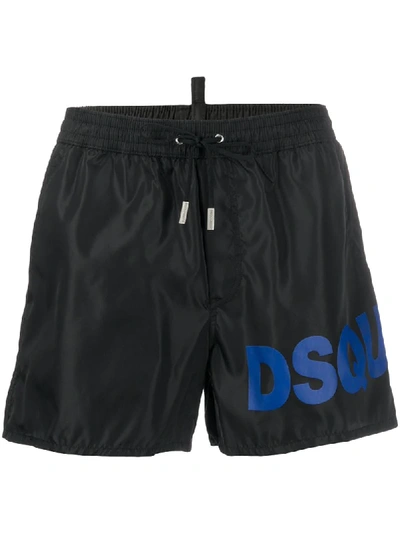 Shop Dsquared2 Logo Print Swim Shorts In Black