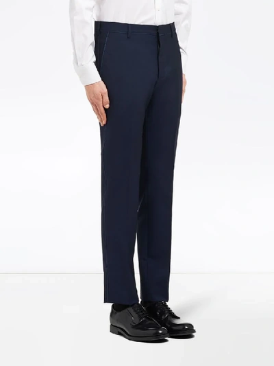 Shop Prada Stitching Detail Tailored Trousers In Blue