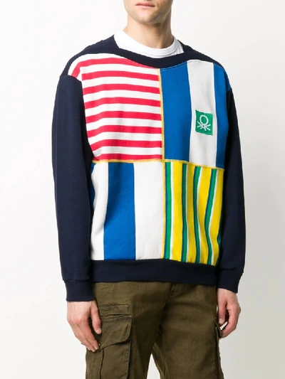 Shop Benetton Striped Print Sweatshirt In Blue