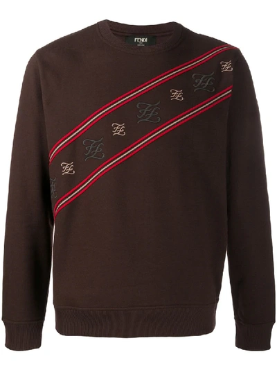 Shop Fendi Karligraphy Logo Stripe Sweatshirt In Brown