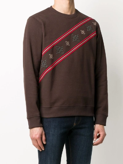 Shop Fendi Karligraphy Logo Stripe Sweatshirt In Brown