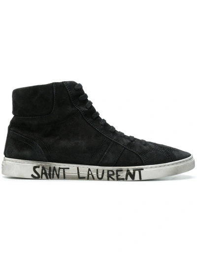 Shop Saint Laurent Joe Mid-top Trainers Black