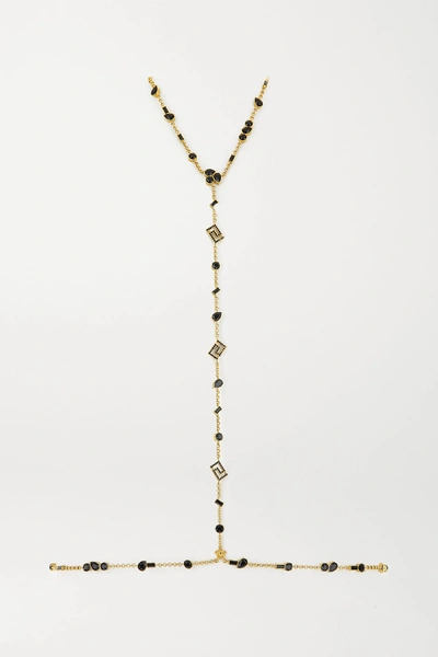 Shop Versace Gold-tone Crystal Body Chain In Black