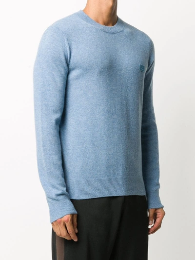 Shop Acne Studios Face Patch Crew Neck Jumper In Blue