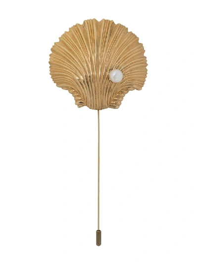 Shop Atu Body Couture Textured Shell Brooch In Gold