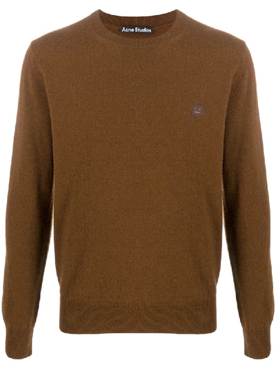 Shop Acne Studios Face Patch Crew Neck Jumper In Brown