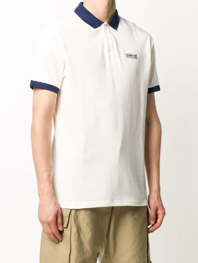 Shop Barbour Logo Print Polo Shirt In White