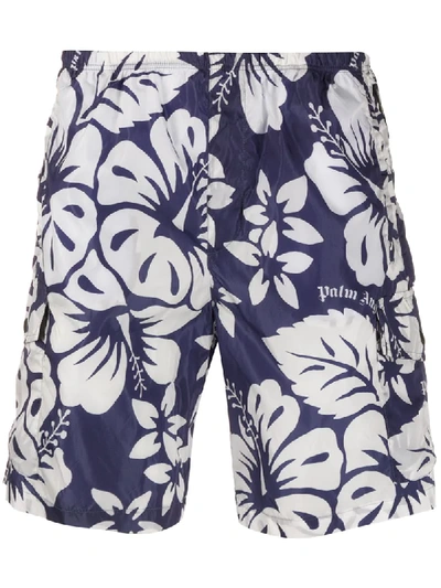 Shop Palm Angels Floral Print Swim Shorts In Blue