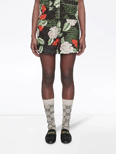 Shop Gucci Hawaiian-print Jacquard Shorts In Black