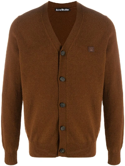 Shop Acne Studios Face Patch V-neck Cardigan In Brown