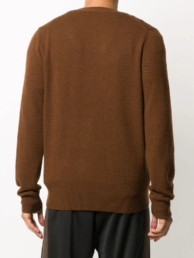 Shop Acne Studios Face Patch V-neck Cardigan In Brown