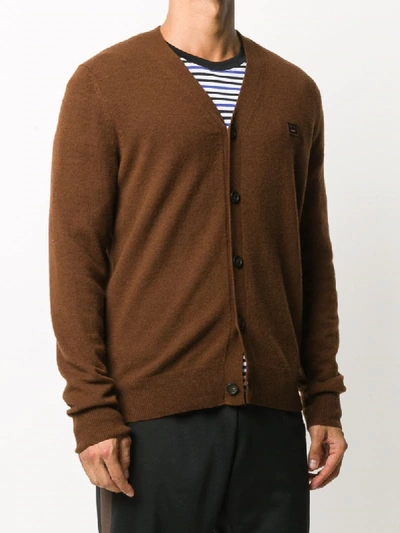 Shop Acne Studios Face Patch V-neck Cardigan In Brown