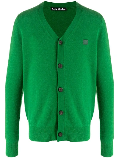 Shop Acne Studios Face Patch V-neck Cardigan In Green