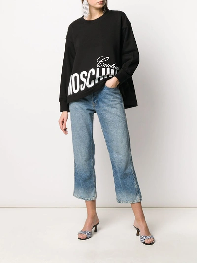 Shop Moschino Cotton Logo Print Sweater In Black