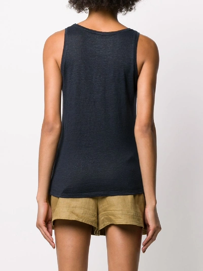 Shop Majestic Linen Blend Vest Top In Blue