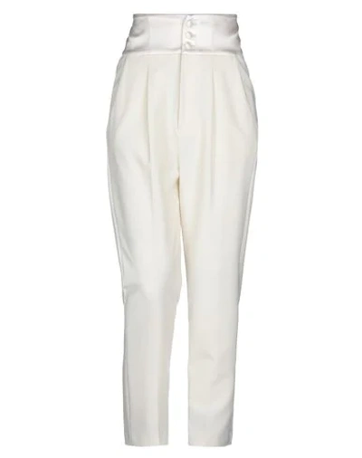 Shop Dondup Woman Pants Ivory Size 6 Polyester, Virgin Wool, Elastane, Silk In White