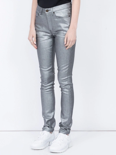 Shop Saint Laurent Metallic Skinny Jeans