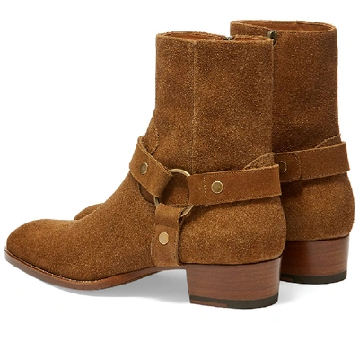 Shop Saint Laurent Wyatt Harness Suede Boot In Brown