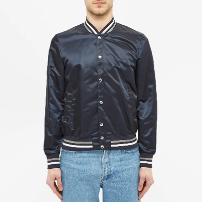 Shop Maison Kitsuné Satin Teddy Jacket In Blue