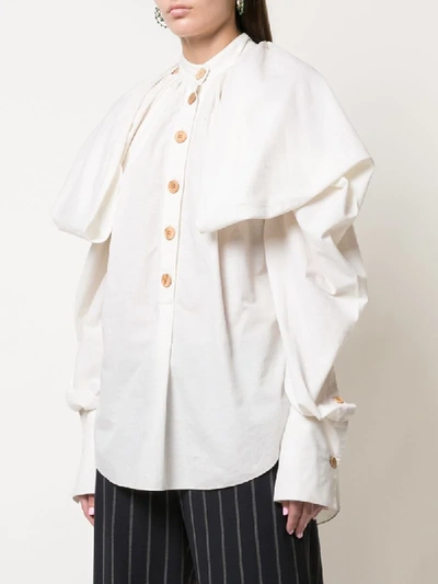 Shop Monse Cold Shoulder Ruffled Puff Sleeve Shirt In White