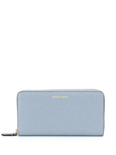 Shop Emporio Armani Logo-print Zip-around Wallet In Blue