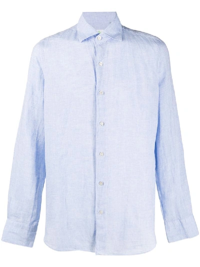 Shop Finamore 1925 Napoli Linen Long-sleeved Shirt In Blue