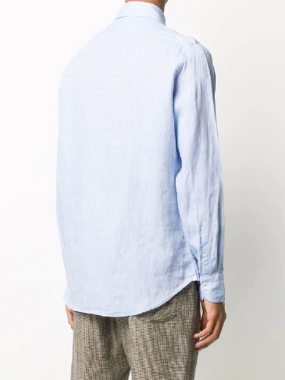 Shop Finamore 1925 Napoli Linen Long-sleeved Shirt In Blue