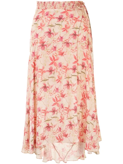 Alexis Leaf Print Midi Skirt In Multicolour