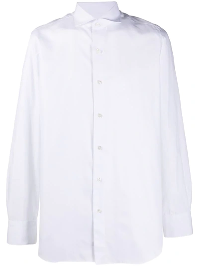 Shop Finamore 1925 Napoli Curved-hem Long-sleeved Shirt In White