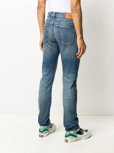 Shop Ck Calvin Klein Stonewashed-effect Slim-fit Jeans In Blue