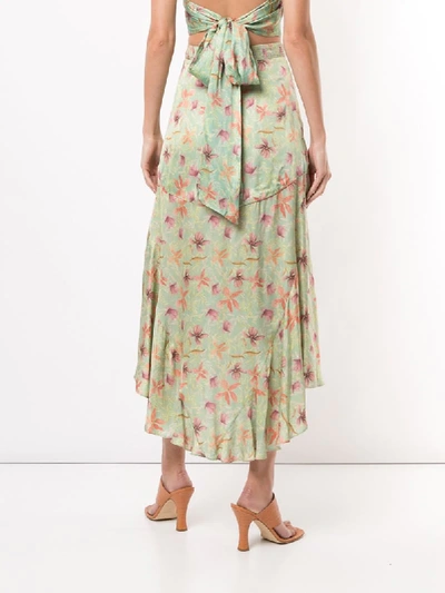 Shop Alexis Bazli Floral Asymmetric Skirt In Green
