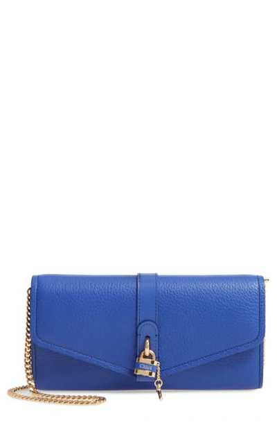 Shop Chloé Aby Long Leather Wallet On A Chain In Royal Indigo