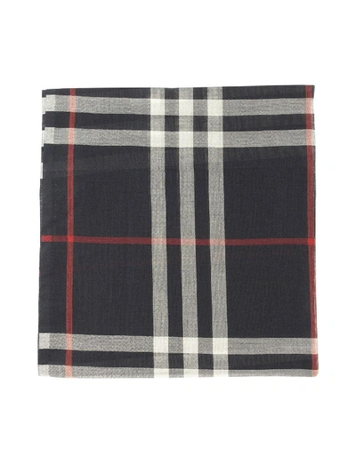 Shop Burberry Check Print Scarf In Navy Color In Blue