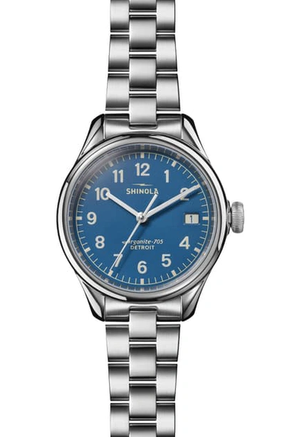 Shop Shinola Vinton Bracelet Watch, 32mm In Silver/ True Blue/ Silver