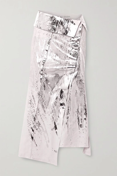 Shop Acne Studios Ileana Metallic Linen Wrap Midi Skirt In Silver