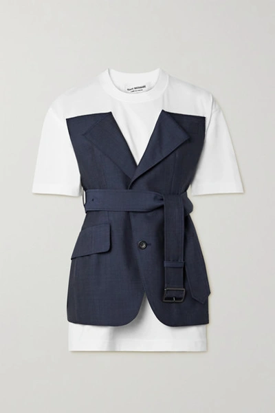 Shop Junya Watanabe Layered Belted Cotton-jersey And Wool And Mohair-blend Top In White