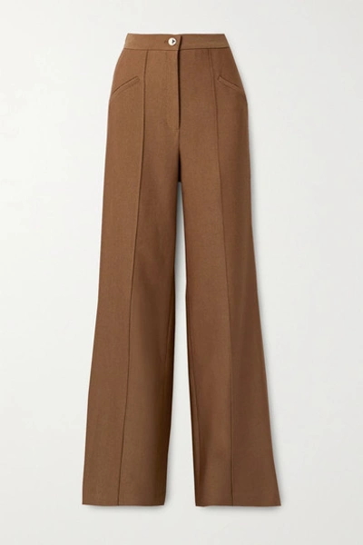 Shop Brandon Maxwell Wool And Silk-blend Twill Wide-leg Pants In Light Brown