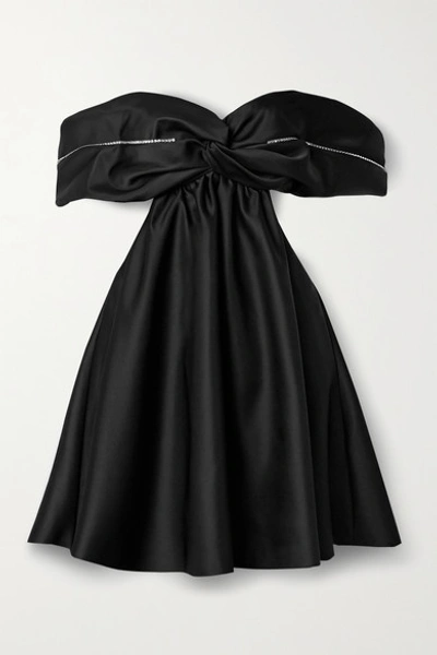 Shop Area Off-the-shoulder Embellished Duchesse-satin Mini Dress In Black